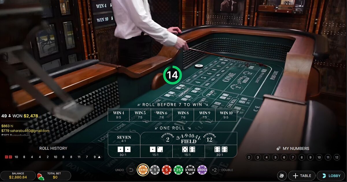 Craps table with live dealer